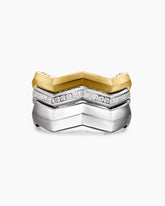 Zig Zag Stax™ Three Row Ring in Sterling Silver with 18K Yellow Gold and Diamonds, 11.7mm